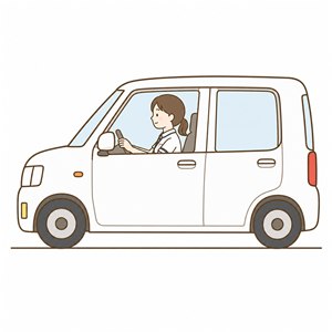 白い軽自動車を運転する雅の看護師