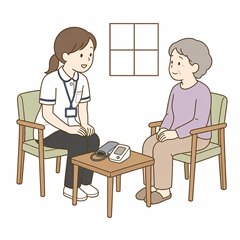 自宅で利用者さんと向き合う雅の看護師